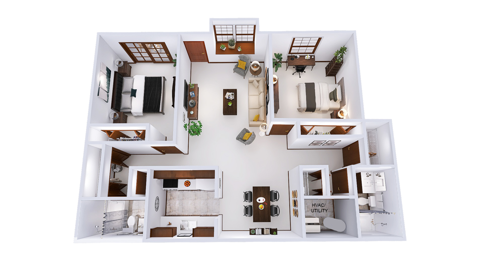 Floor plan for 2 beds, 2 baths, 1192 sqft